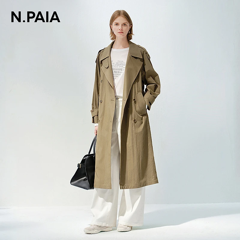 恩派雅2025新款老钱风防风抗皱大翻领长款风衣外套女XNKPC7303A