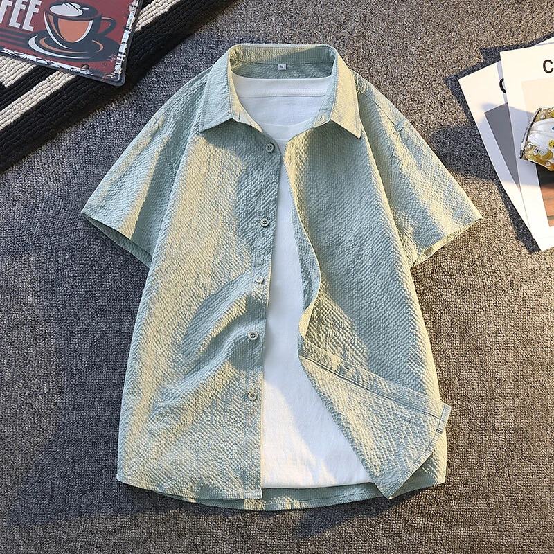 短袖衬衫男夏季2025年新款潮流韩版休闲帅气百搭男装衬衣冰丝外套