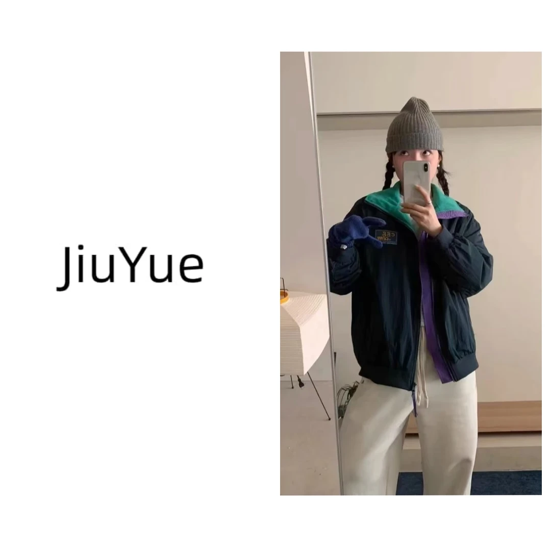 JIUYUE-现货【美式撞色夹克】eg*g家日韩系下百搭加绒工装外套