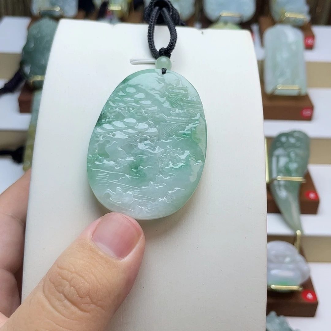 翡翠未镶嵌吊坠(不含链)山水牌