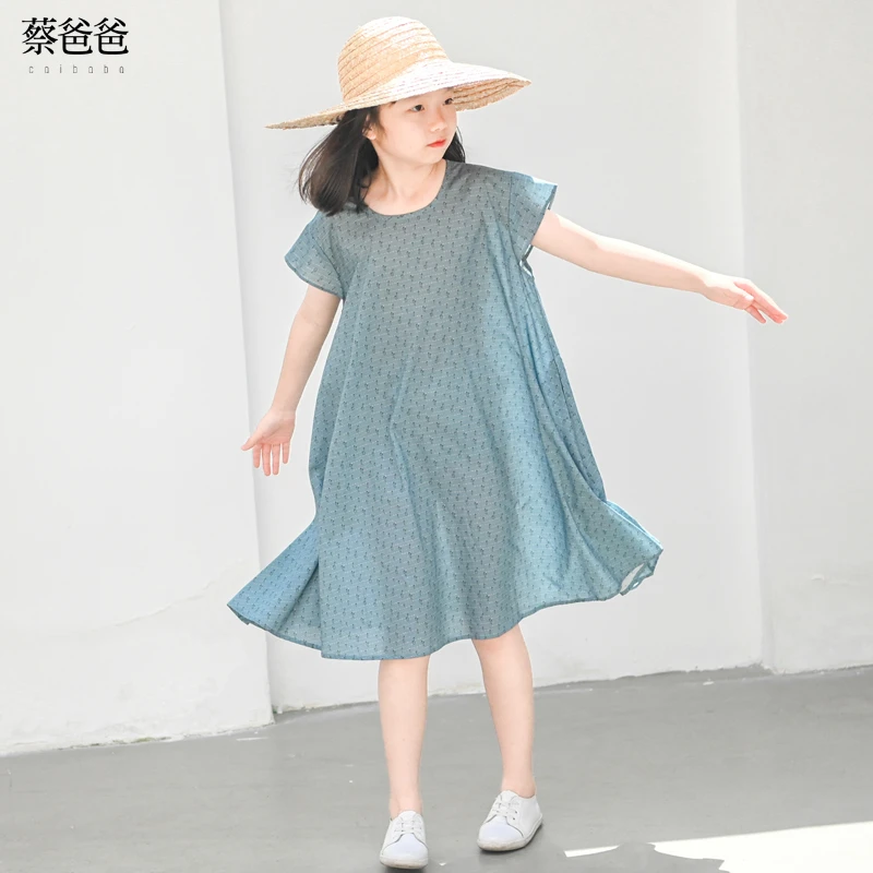 蔡爸爸童装2025新款夏装女大童少女印花裙 全棉音符圆领连衣裙792