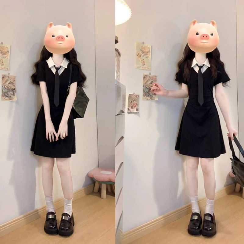 氢氧感时尚设计感高腰学院感小个子连衣裙显瘦酷飒风女装高级感潮