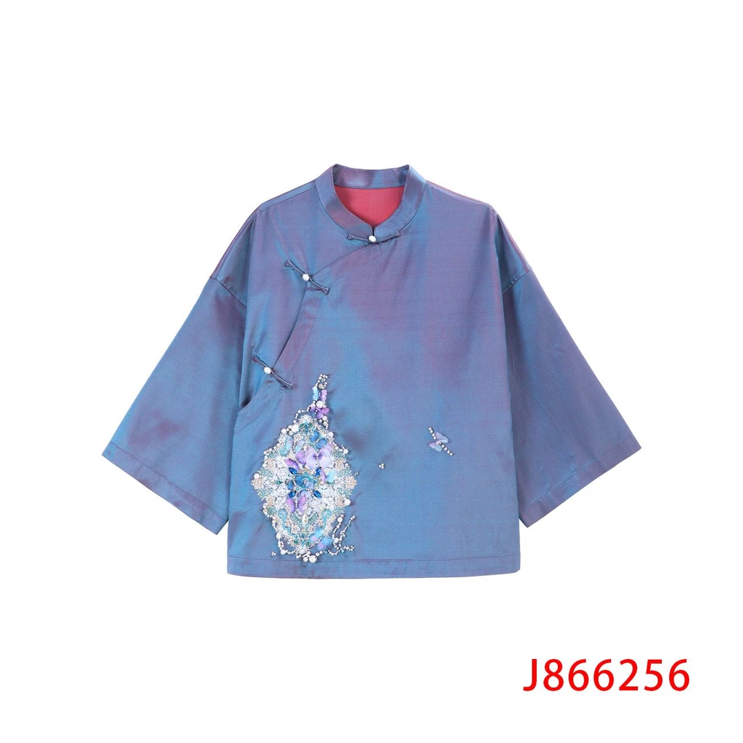 【粉丝专享】蓝色素锦绣花上衣  866256