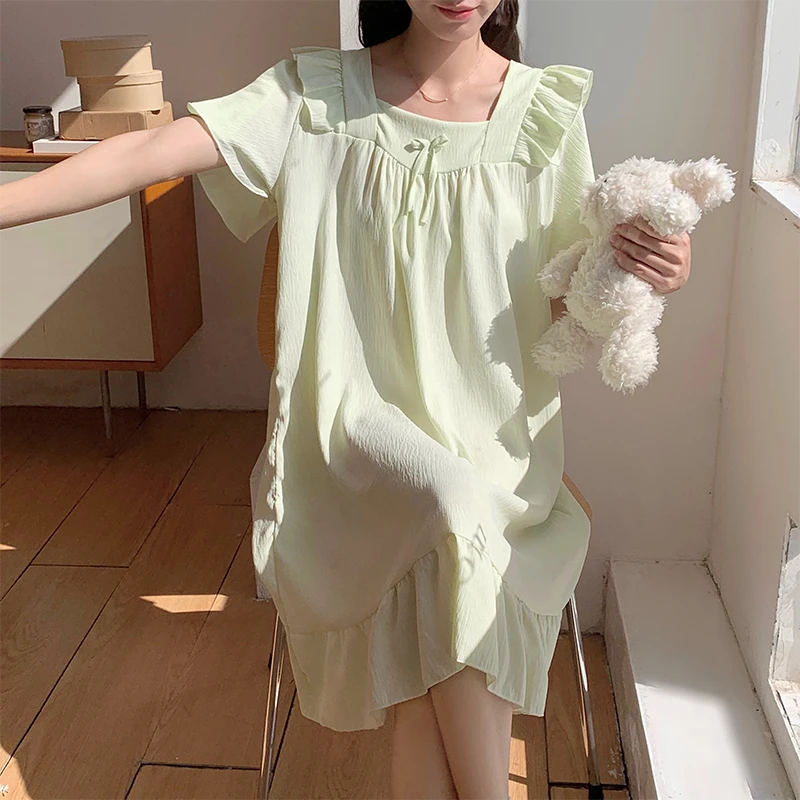 2412#棉绸睡衣女款夏季绵绸短袖睡裙薄款夏新款夏款家居服睡衣