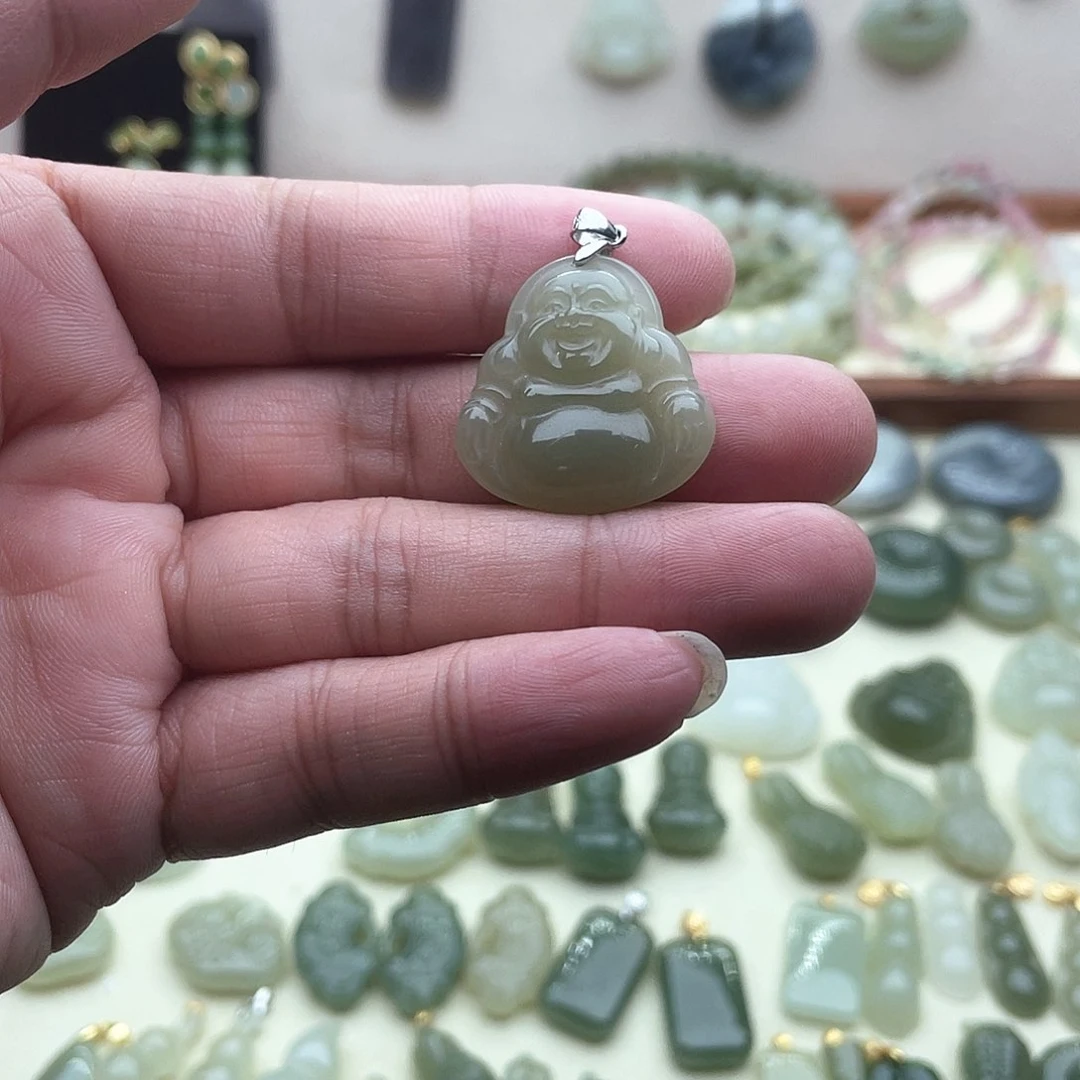 和田玉银S925镶嵌吊坠(不含链)