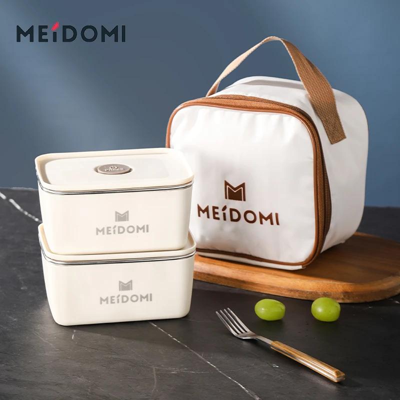 【两件套】饭盒650ml带保温袋MEIDOMI加厚保鲜盒饭盒收纳