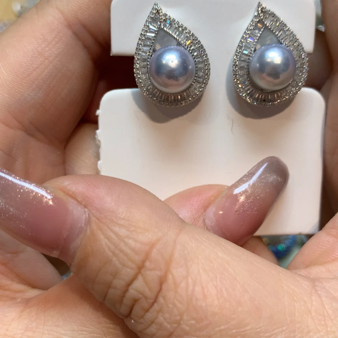 海水珍珠耳饰银S925镶嵌