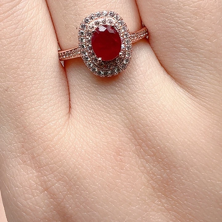 戒指银S925镶嵌红宝石