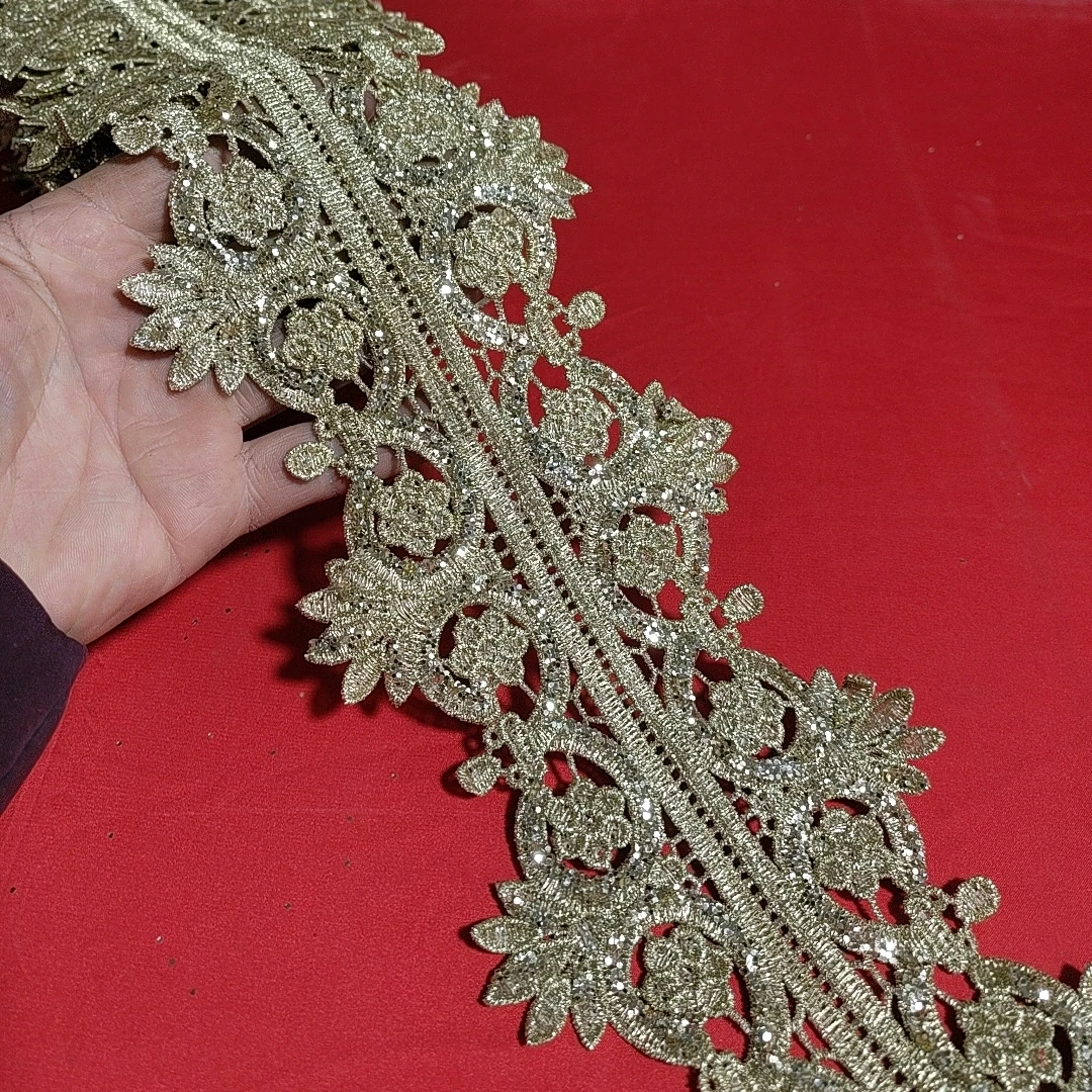 金色双边树叶装饰花朵 蕾丝刺绣布料花朵 装饰花边服装辅