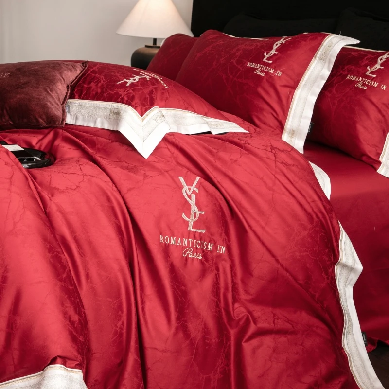 【晴美】高支长绒棉全棉提花刺绣四件套-莫奈系列-温莎红