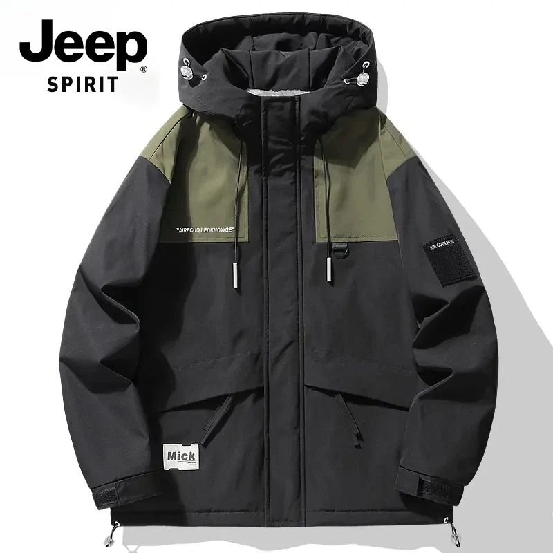 JEEPSPIRIT吉普运动冲锋衣夹克胖子加肥加大大码秋冬防风加绒外套
