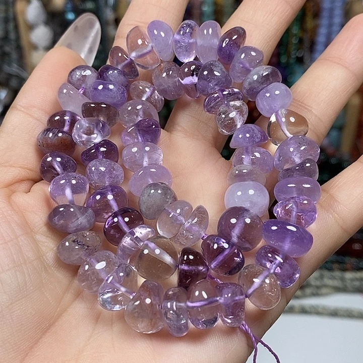 玛瑙/玉髓未镶嵌珠宝半成品天然紫水晶糖豆一条