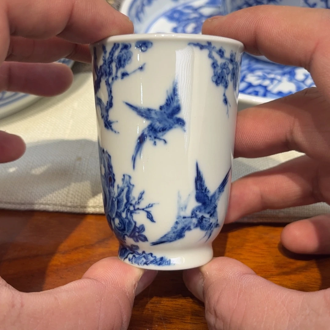 青花花鸟主人杯一只