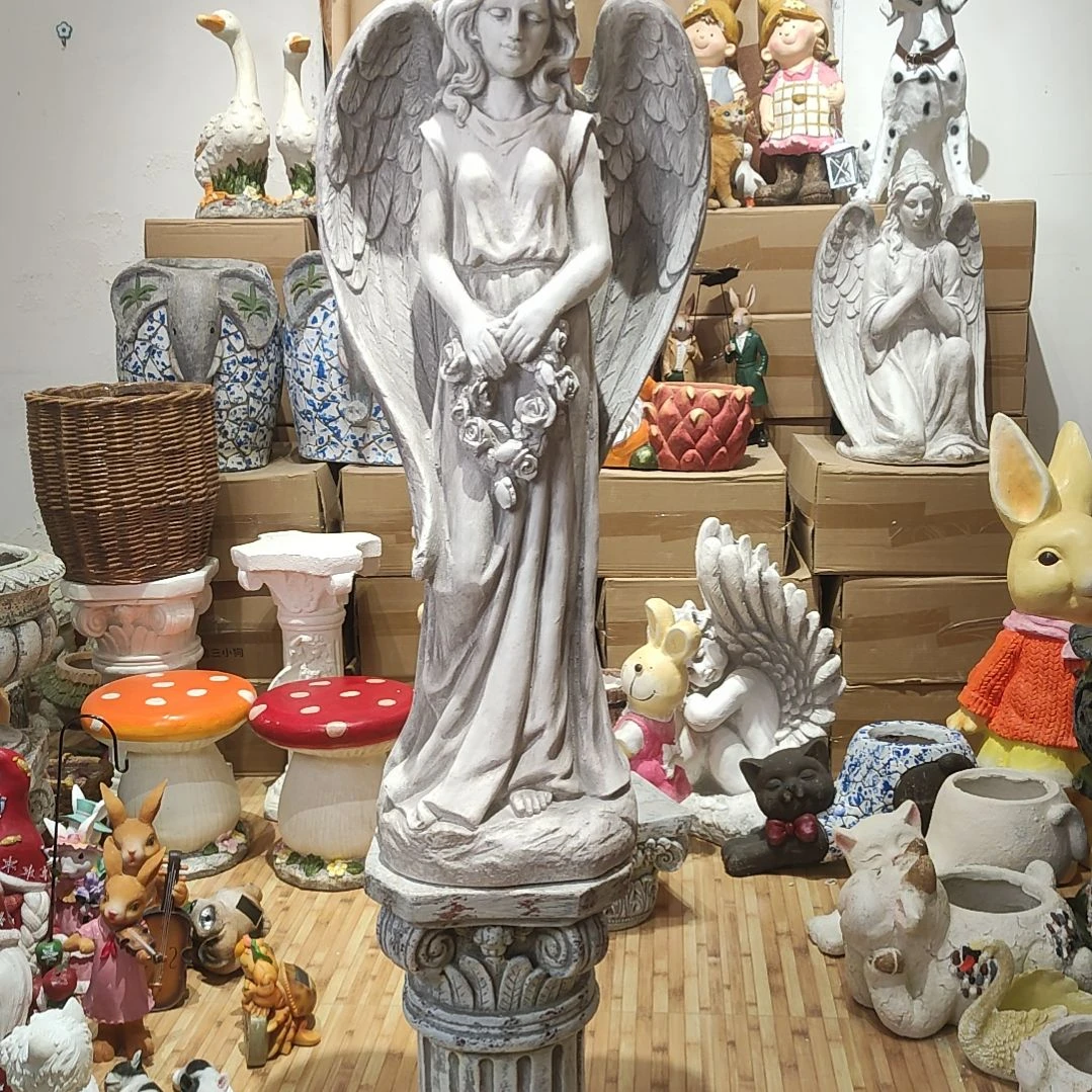 合成树脂氧化镁复古中柱子加提花大天使摆件一套