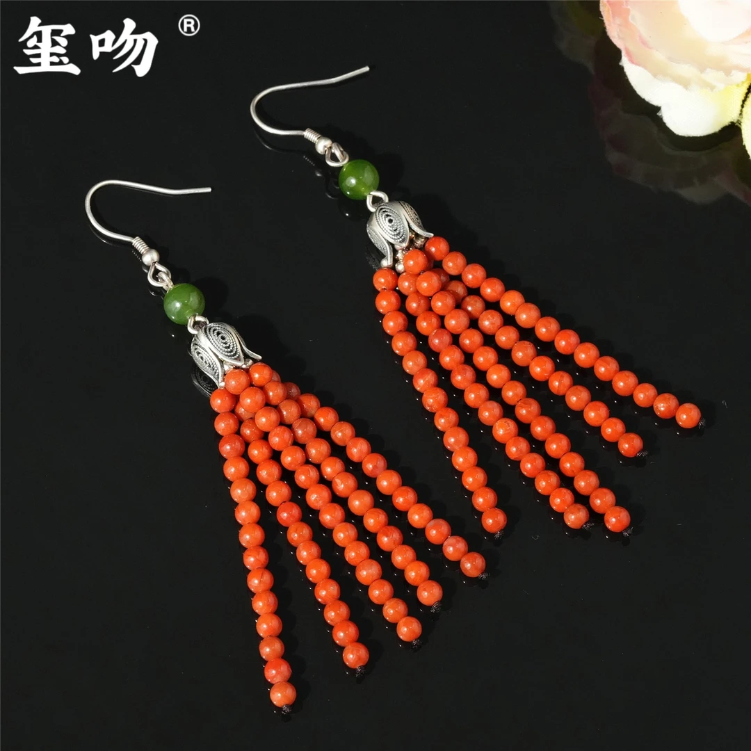 【玺吻】s925银 天然南红耳坠（珠径约3.5mm）