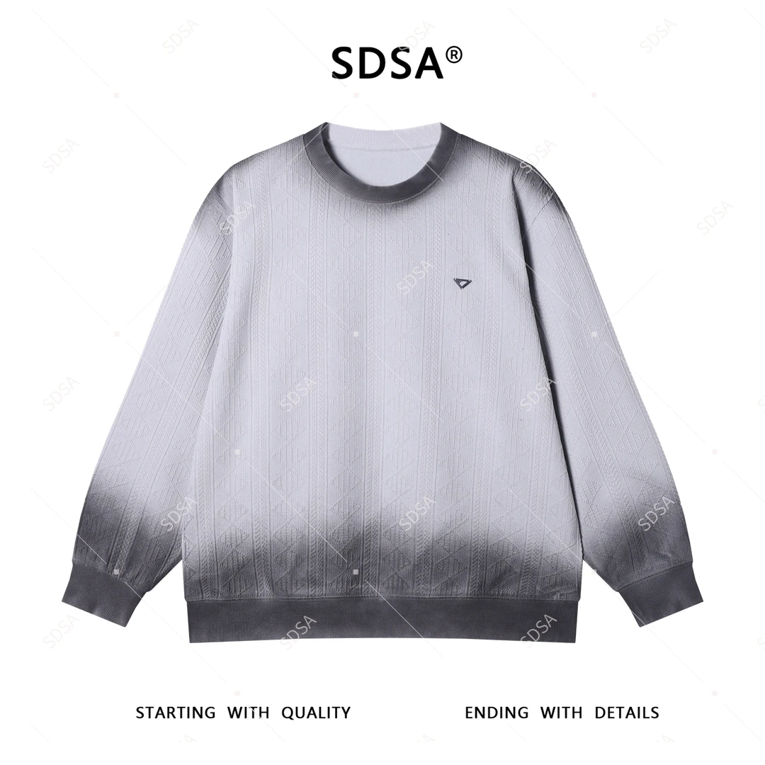 SDSA男士秋冬新款轻奢痞帅男装渐变暗纹提花倒三角圆领卫衣时尚潮