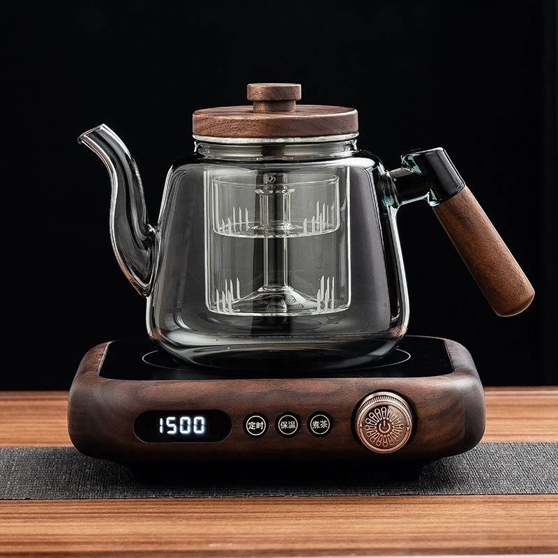 新款翊博1500w北美胡桃木实木电陶炉复古家用煮茶烧水蒸煮四代壶