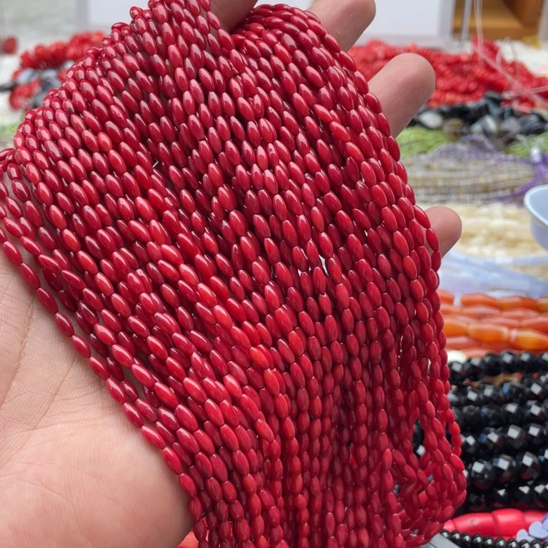 玛瑙/玉髓未镶嵌珠宝半成品一条装2*5mm红精灵米珠