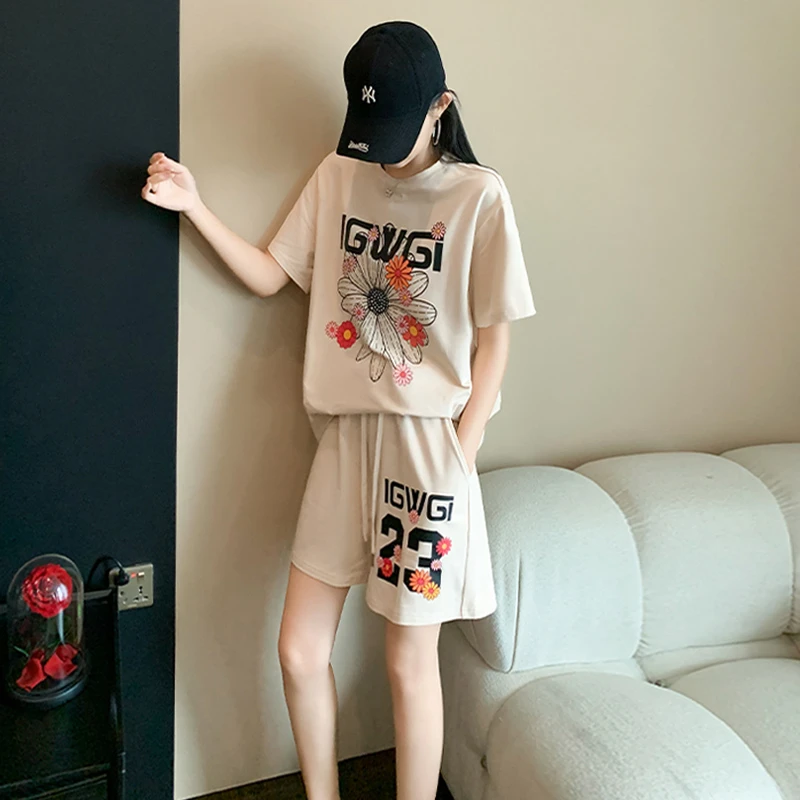 欧洲站夏装短袖短裤子休闲运动套装女2025夏季新款时尚洋气高级感