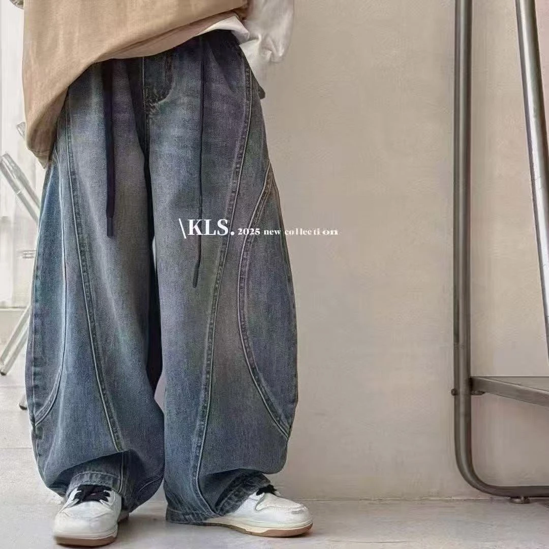 男童牛仔裤2025新款儿童帅气弯刀裤中大童洋气裤子男孩宽松休闲裤