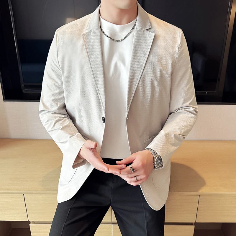 春秋季韩版男士修身外套 男潮流休闲单西服男小西装透气上衣薄款