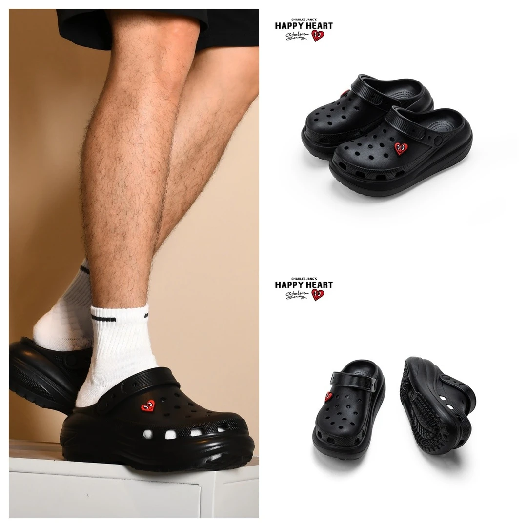查尔斯桃心洞洞鞋泡芙厚底洞洞鞋增高-5公分潮流爆款沙滩凉拖鞋