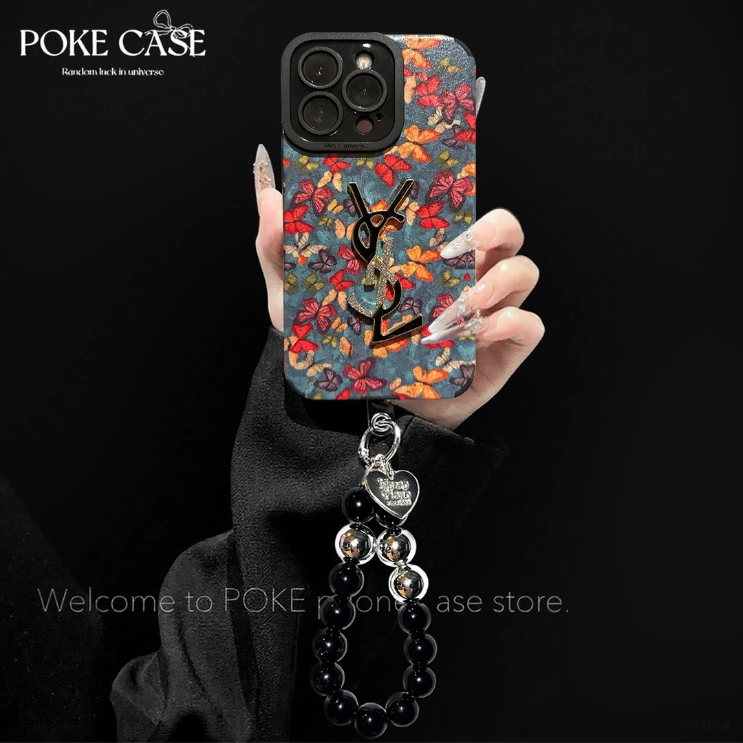 轻奢小羊皮英文蝴蝶适用苹果16华为vivo小米oppo手链手机壳女