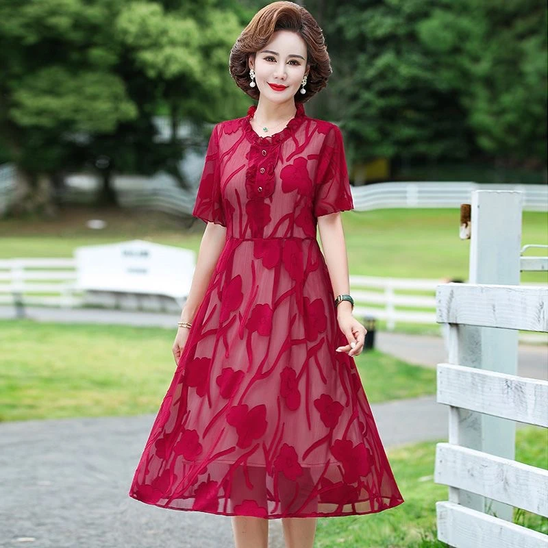 9796-夏季新款轻奢阔太太短袖收腰显瘦气质连衣裙（A仓直播间）