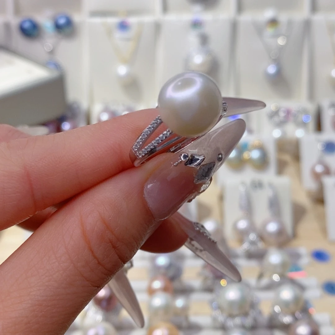 戒指银S925镶嵌淡水珍珠
