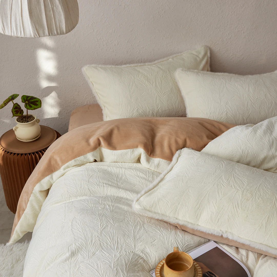 纱呓轩A类雕花牛奶绒四件套双面绒冬季加厚加绒防静电床上用品