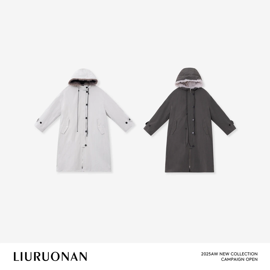 LIURUONAN 25WIN【可拆卸三防羽绒风衣】毛绒连帽宽松保暖羽绒服女