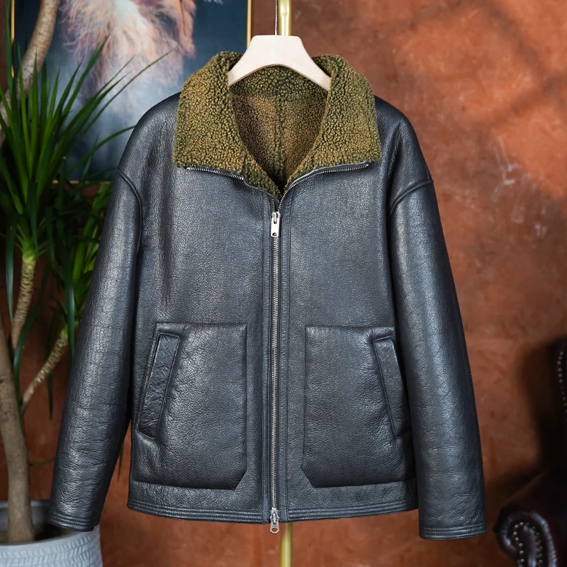 25017真皮服饰醇浆植染羊皮毛一体男士冬季保暖外套