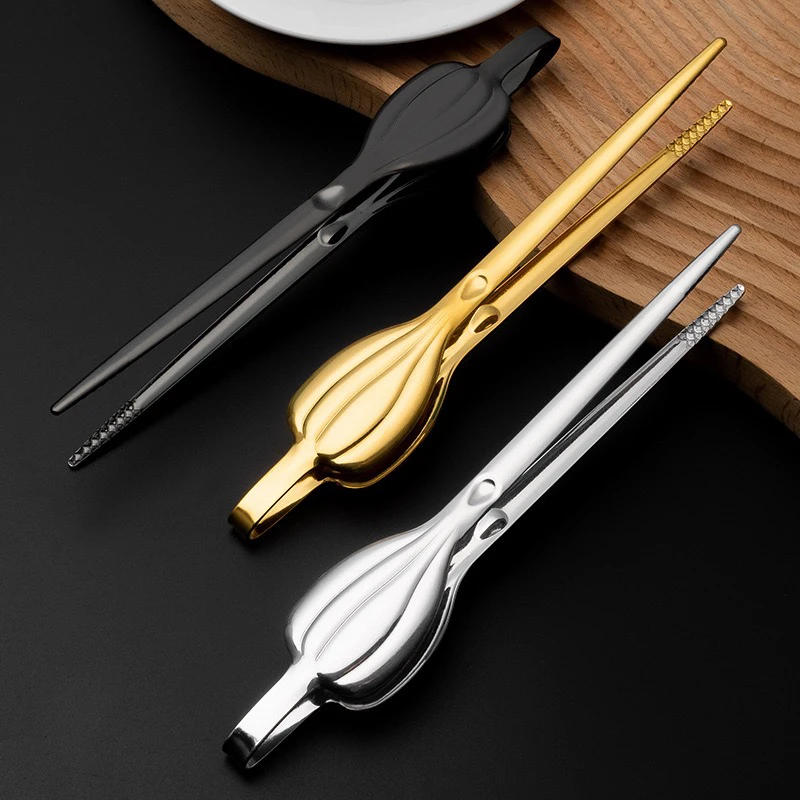 不锈钢蒜头形韩烤肉夹子自助餐烧烤肉夹西餐料理牛排夹加厚食物夹