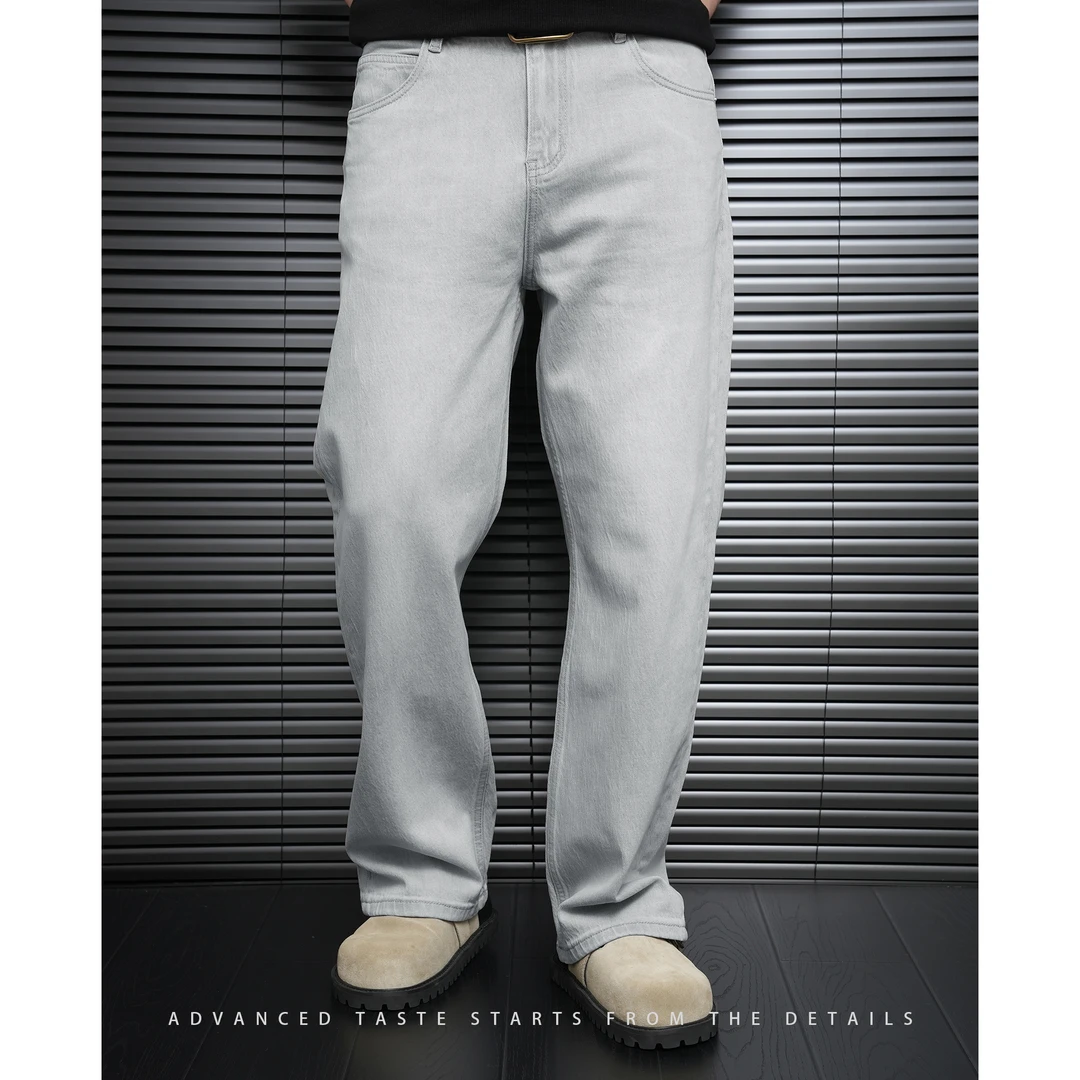 【大头叔叔】春季极简做旧凌空灰水洗弹力休闲小直筒牛仔裤DDK1255