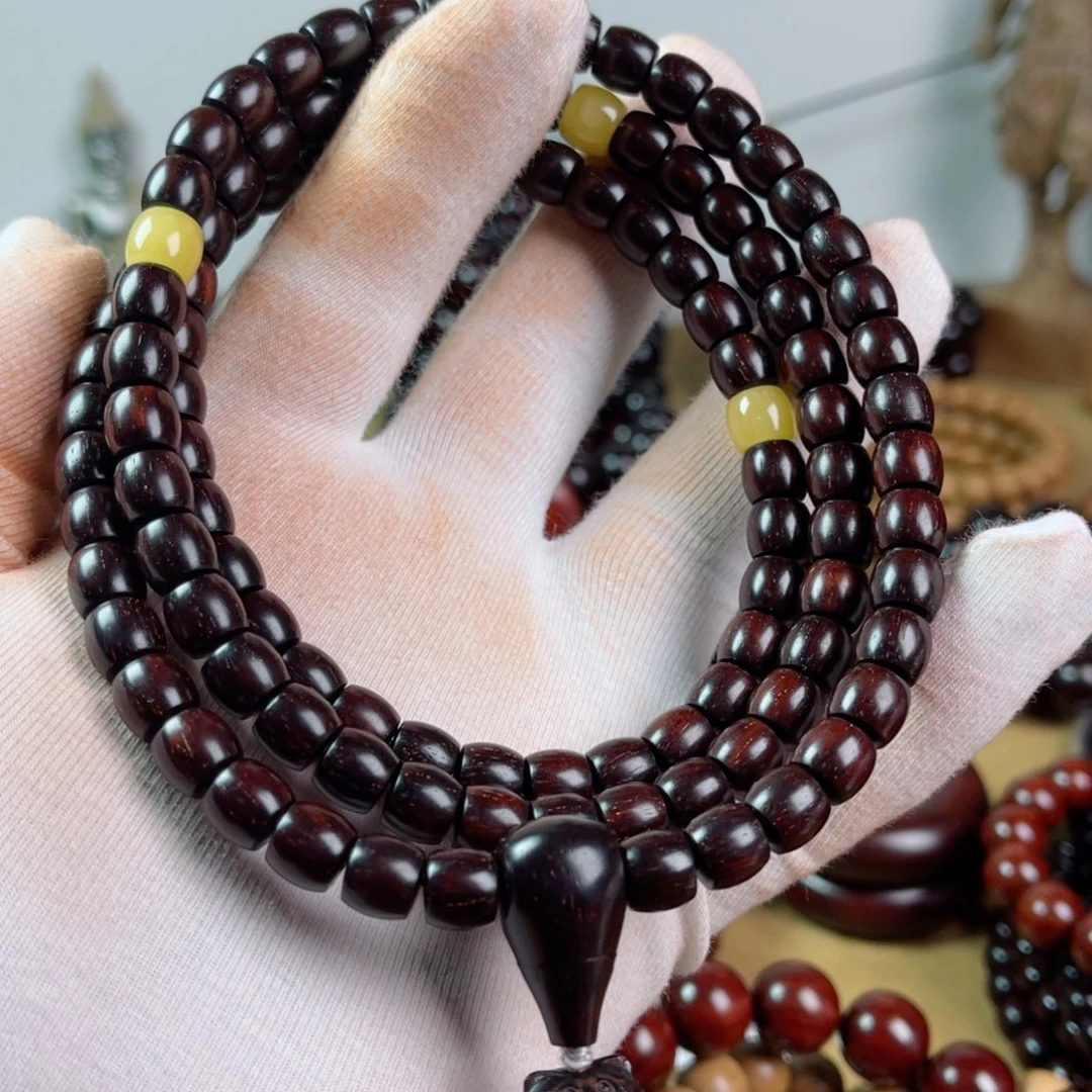 手串/手链小叶紫檀7.3/8直切高油密小满星配蜜蜡