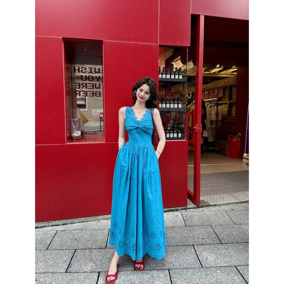 现货一生罗曼【航行物语】新款女裙子法式蕾丝镂空度假连衣裙L1431