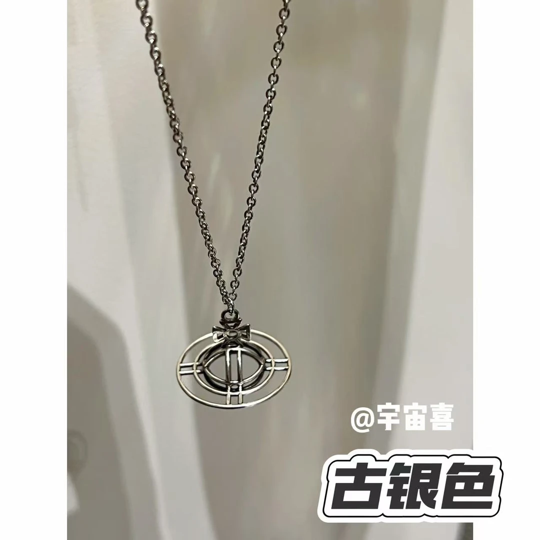 铜合金项链 Q1-008【古银色线条立体星球orb项链】