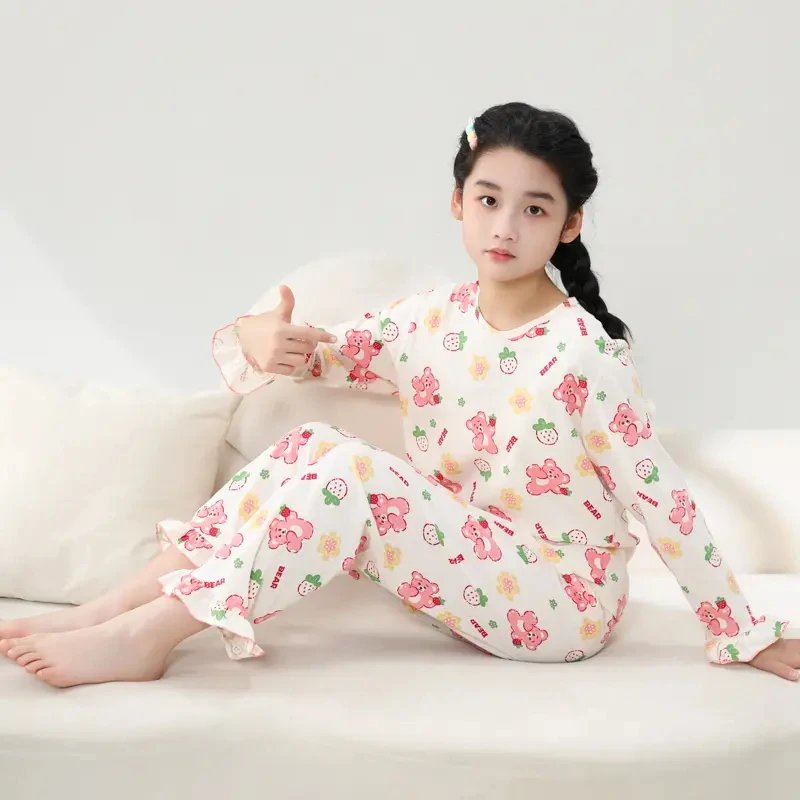 初中生睡衣女孩春秋纯棉长袖2025新款女大童儿童女童少女风家居服