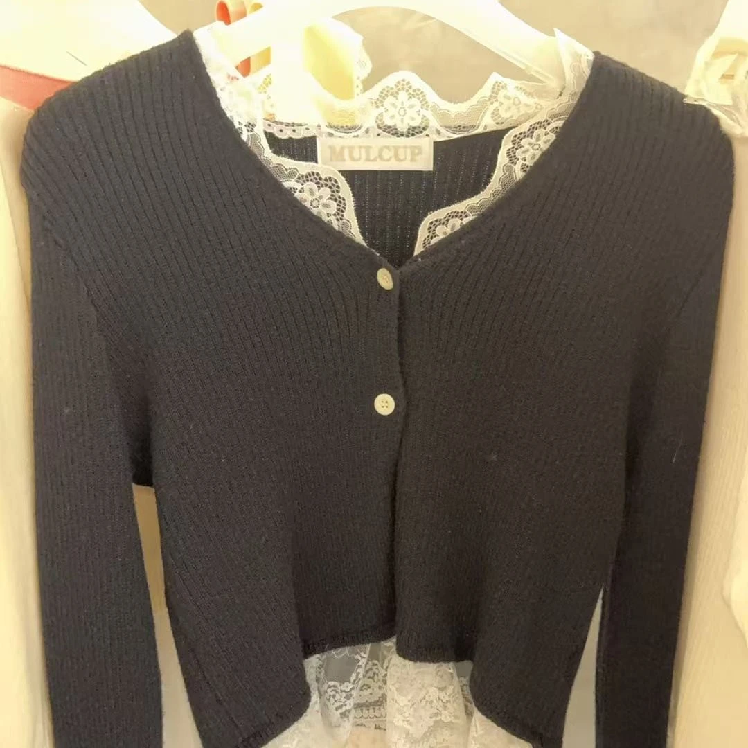 （NO退NO换）长袖春季时尚针织衫秋季蕾丝