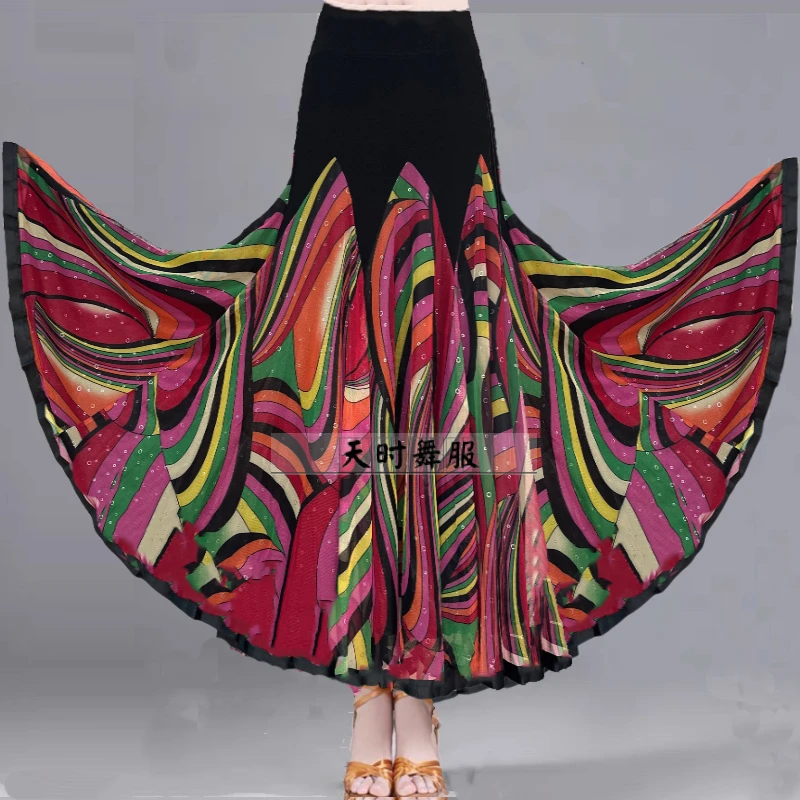 新品炫彩色摩登舞裙国标交谊古典舞中国舞裙练功裙大摆裙女成人