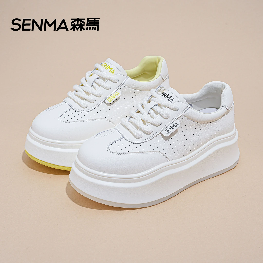 SENMA/森马【隐形增高6cm】2025厚底小白鞋新款透气孔时尚休闲女鞋