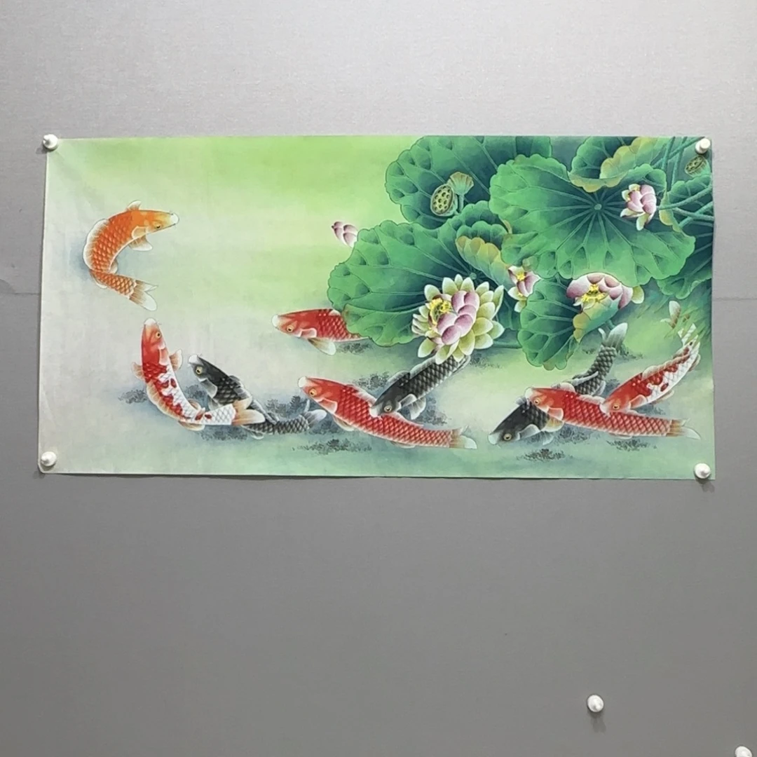 国画横幅四尺工笔连年有余贾敏