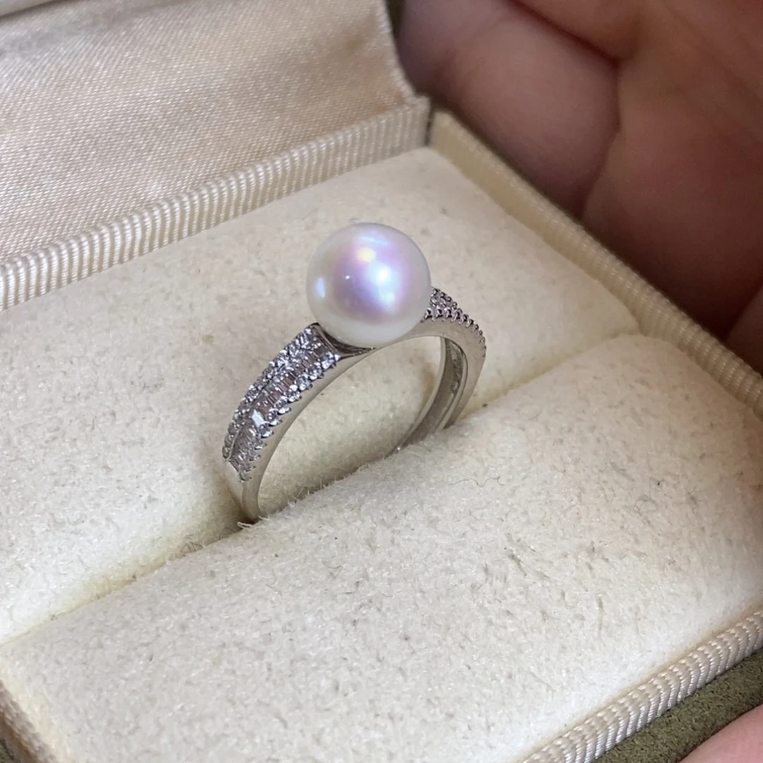 戒指银S925镶嵌淡水珍珠