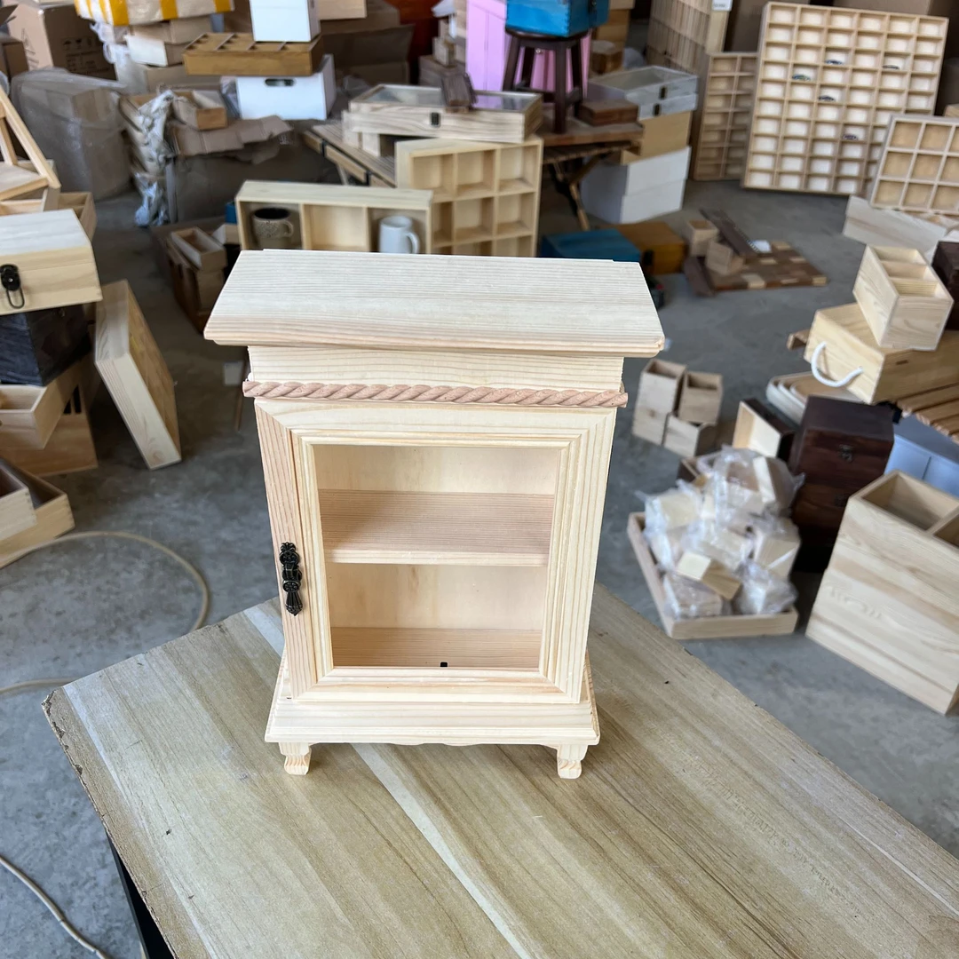 松木 一门玻璃原木桌面摆件收纳盒