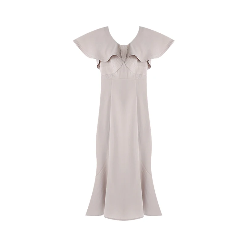 【MonTendre】夏季新款 L 百搭显瘦荷叶边气质简约修身鱼尾连衣裙