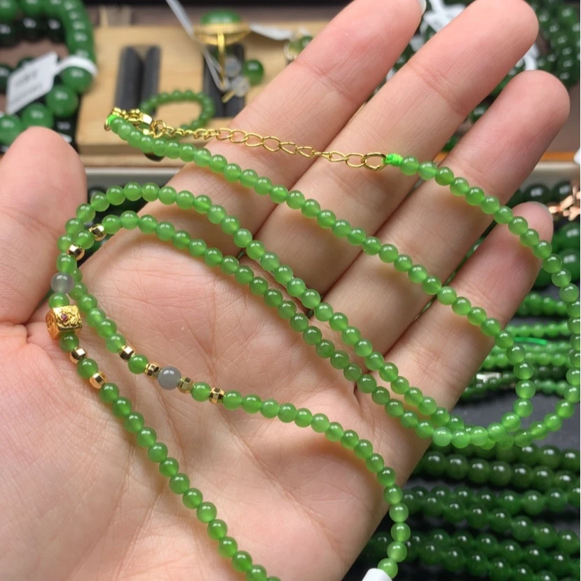 【闪购商品】颈饰未镶嵌和田玉（碧玉）3.5m苹果绿无黑配饰是合金材质