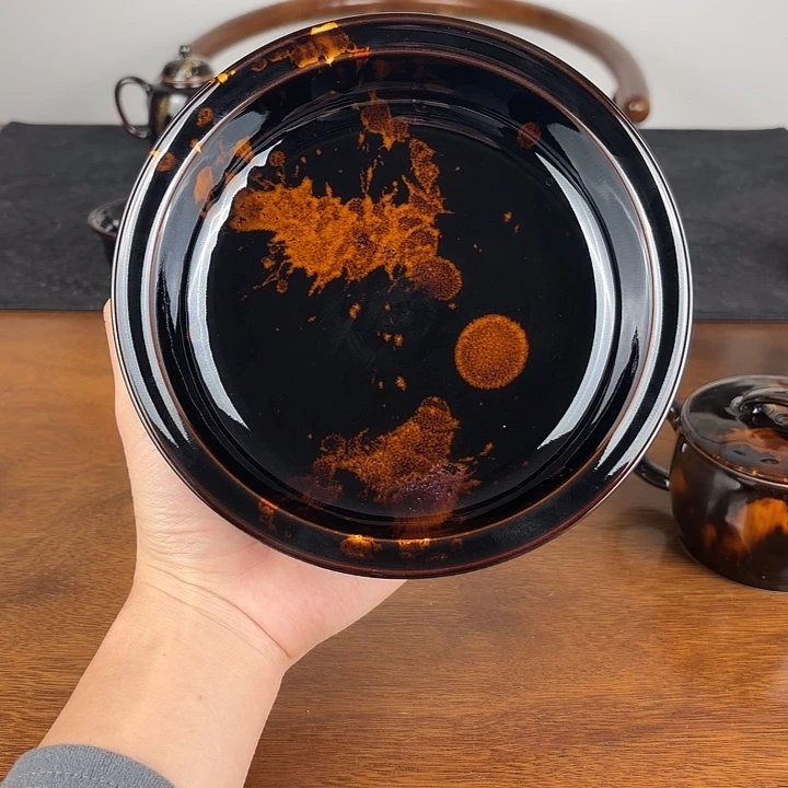 瓷玳瑁釉深腹大壶承