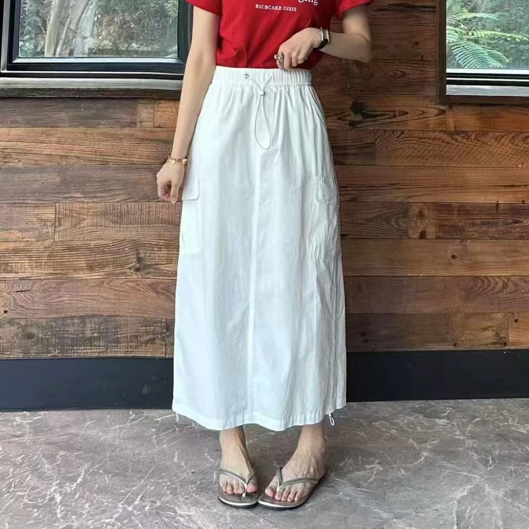 2525# 十三行女装 松紧腰工装半裙 下摆可抽绳 长85