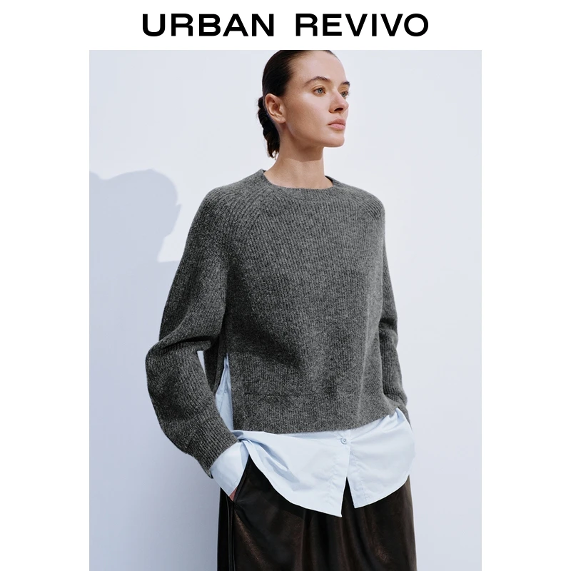 UR2025冬季新款女装气质设计感拼接假两件针织衫UWM950108