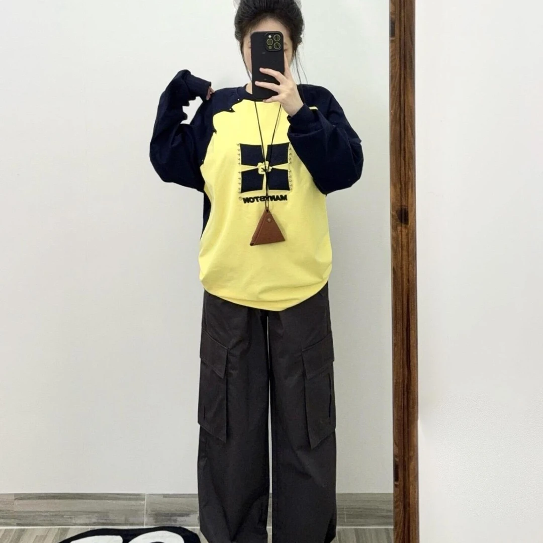 300斤胖mm大码女装美式复古2025秋季新款长袖t恤宽松百搭显瘦上衣